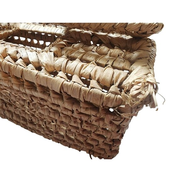 Handwoven Natural Straw Rectangular Basket With Lid For Storage Or Decor - Picture 3 of 7
